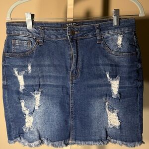 Wax Jean Frayed Hem Blue Mini Skirt
